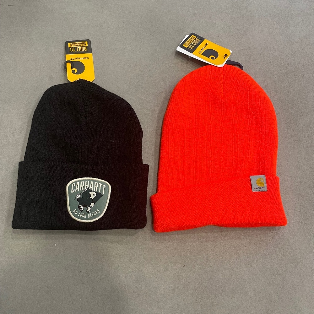 $120 2 Carhartt Wool Knitted Beanies Men’s Utility Signature Badge Embroidered
